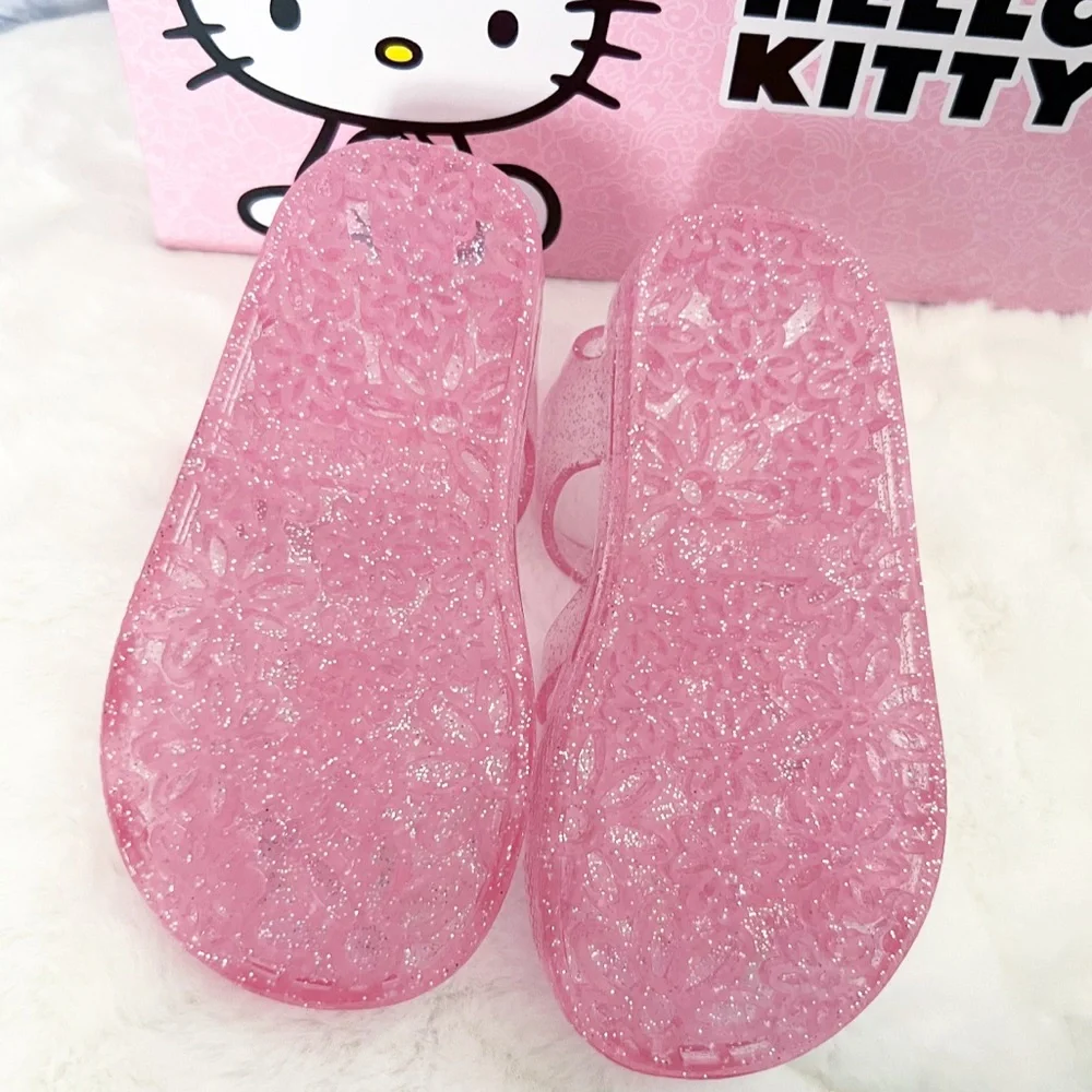 HELLO KITTY Glitter Pink 80s Jelly Sandals New Box Included! Size 6 Toddler Girl